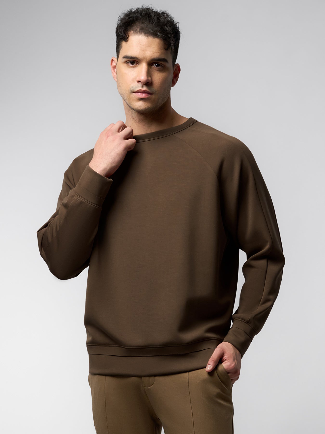 Modal Blend Raglan Sweatshirt Soft Stretch Leisure