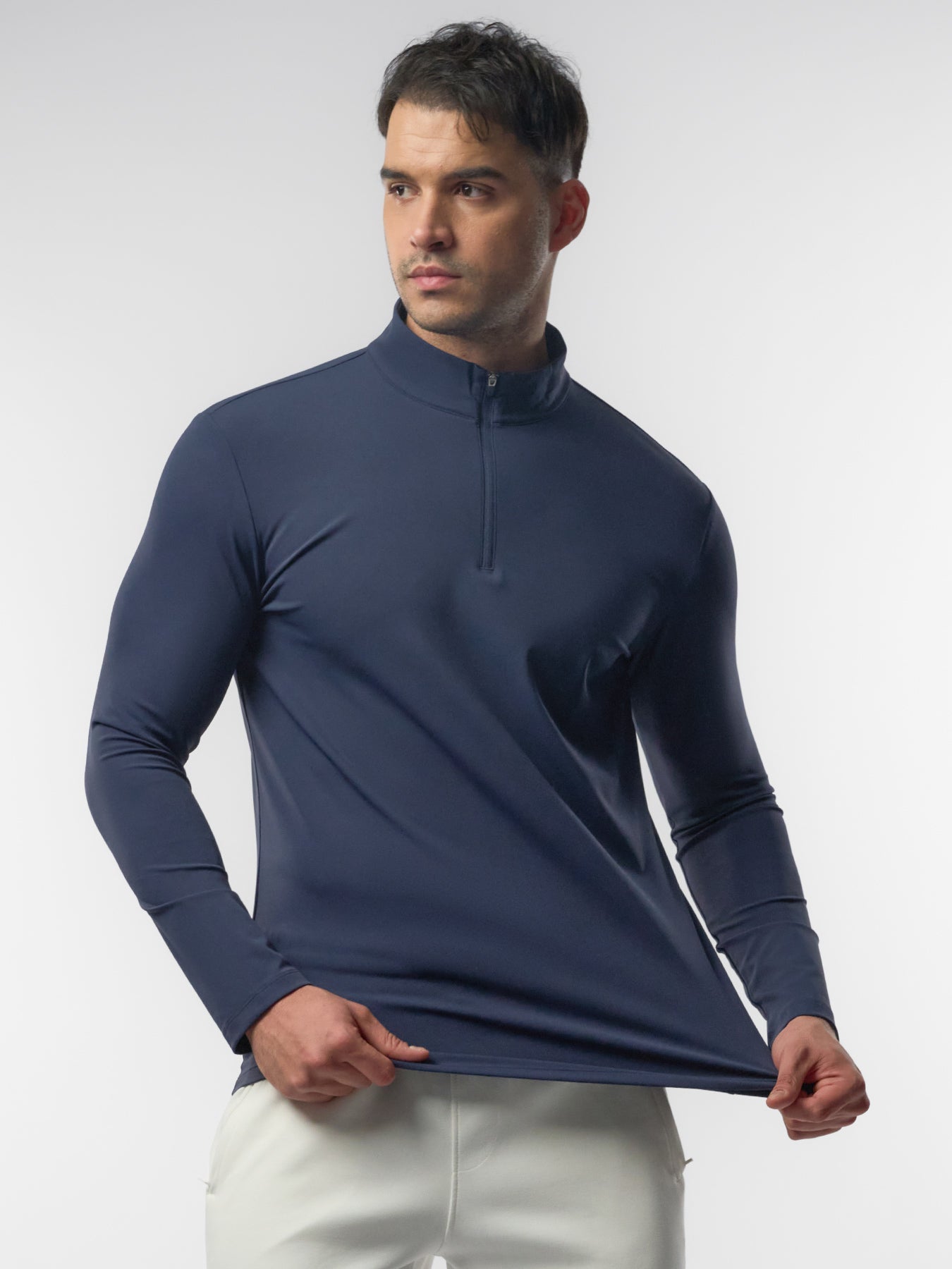 SmoothBlend Half Zip Mock Neck Tee: Zip Same Color