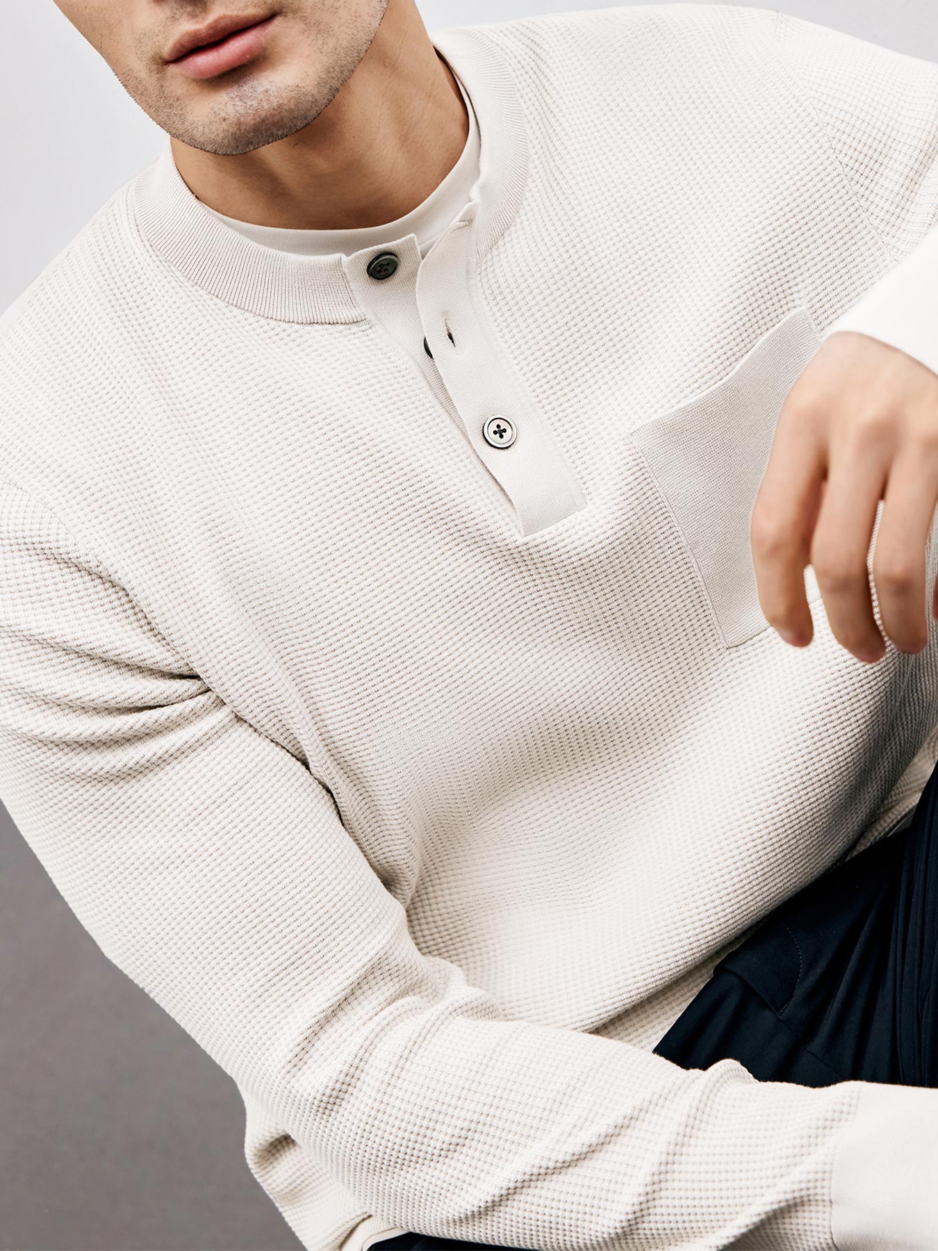 GentleKnit Buttoned Waffle Sweater