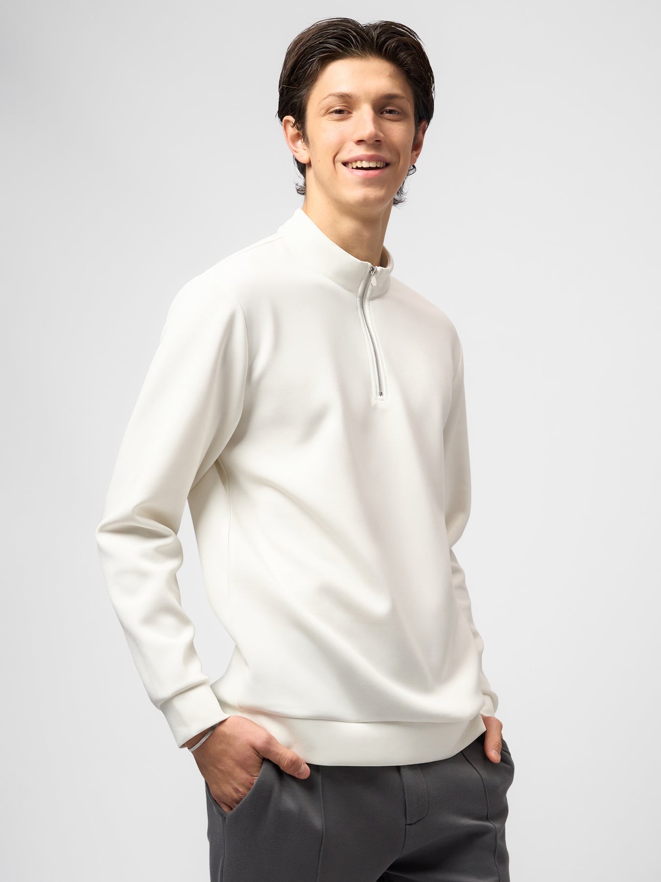 Modal Blend Half-Zip Mock Neck Long Sleeve Tee