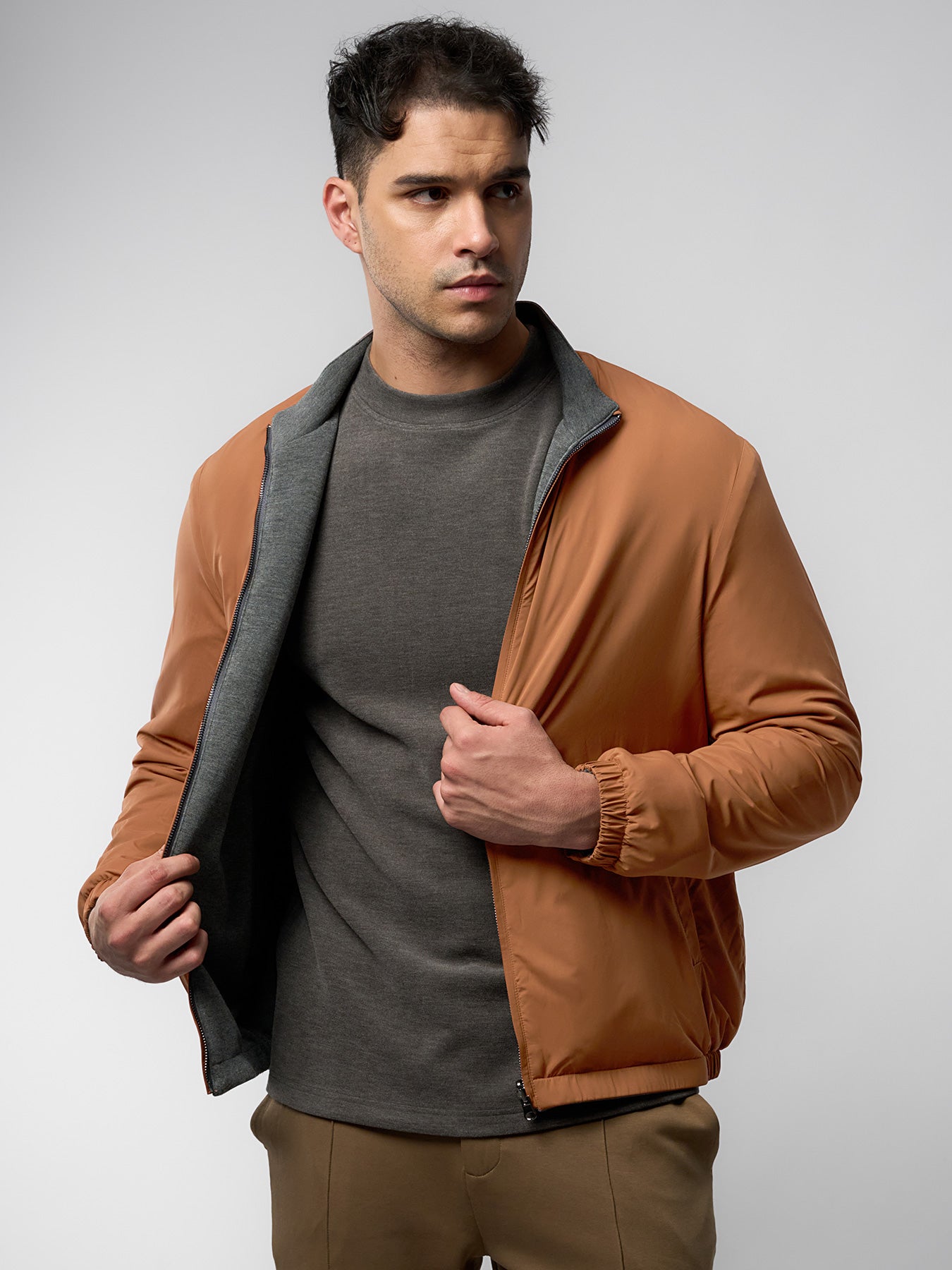 Reversible Windproof Half High Collar Zip Jacket