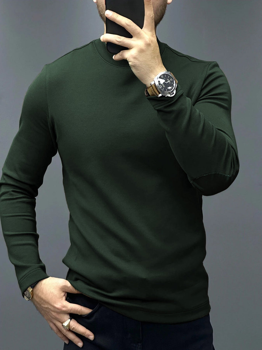 Modal Blend Elbow Patch Long Sleeve Tee