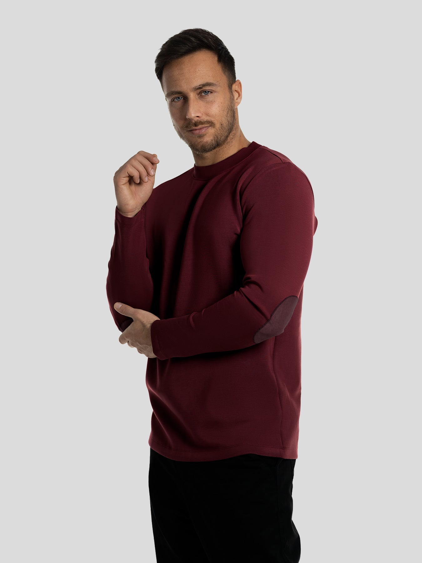 Modal Blend Elbow Patch Long Sleeve Tee