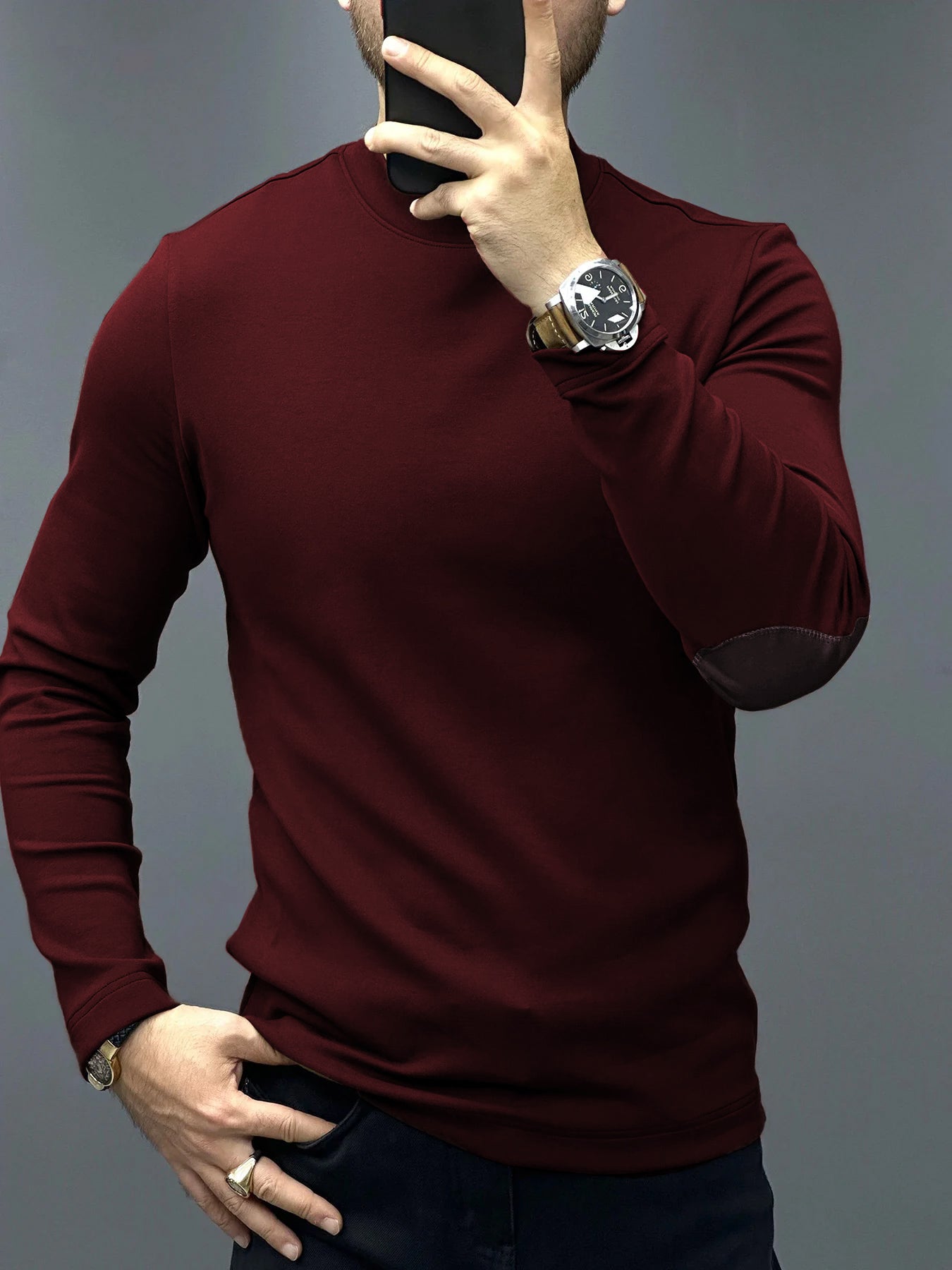 Modal Blend Elbow Patch Long Sleeve Tee
