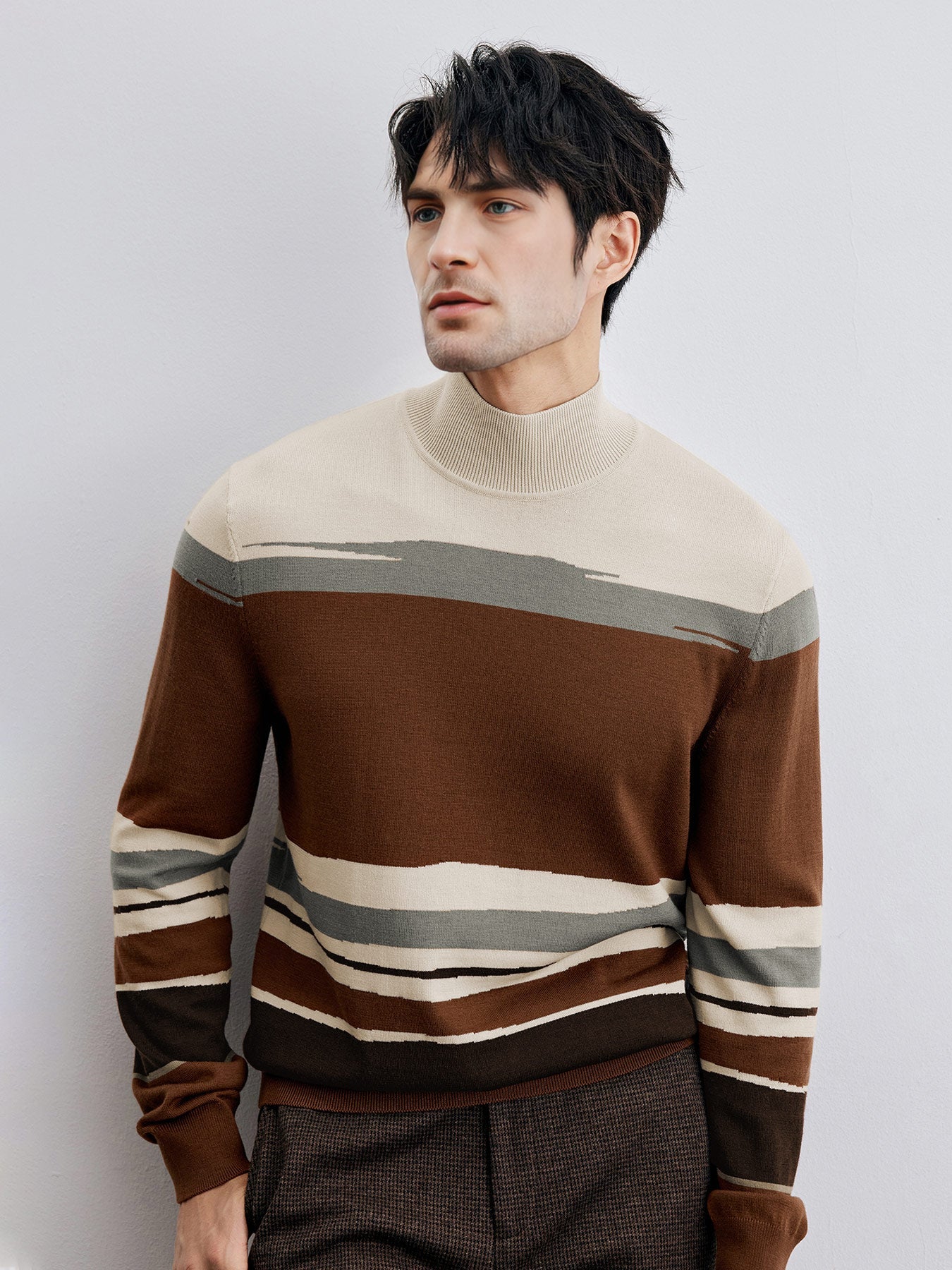 GentleKnit Mock Neck Striped Sweater