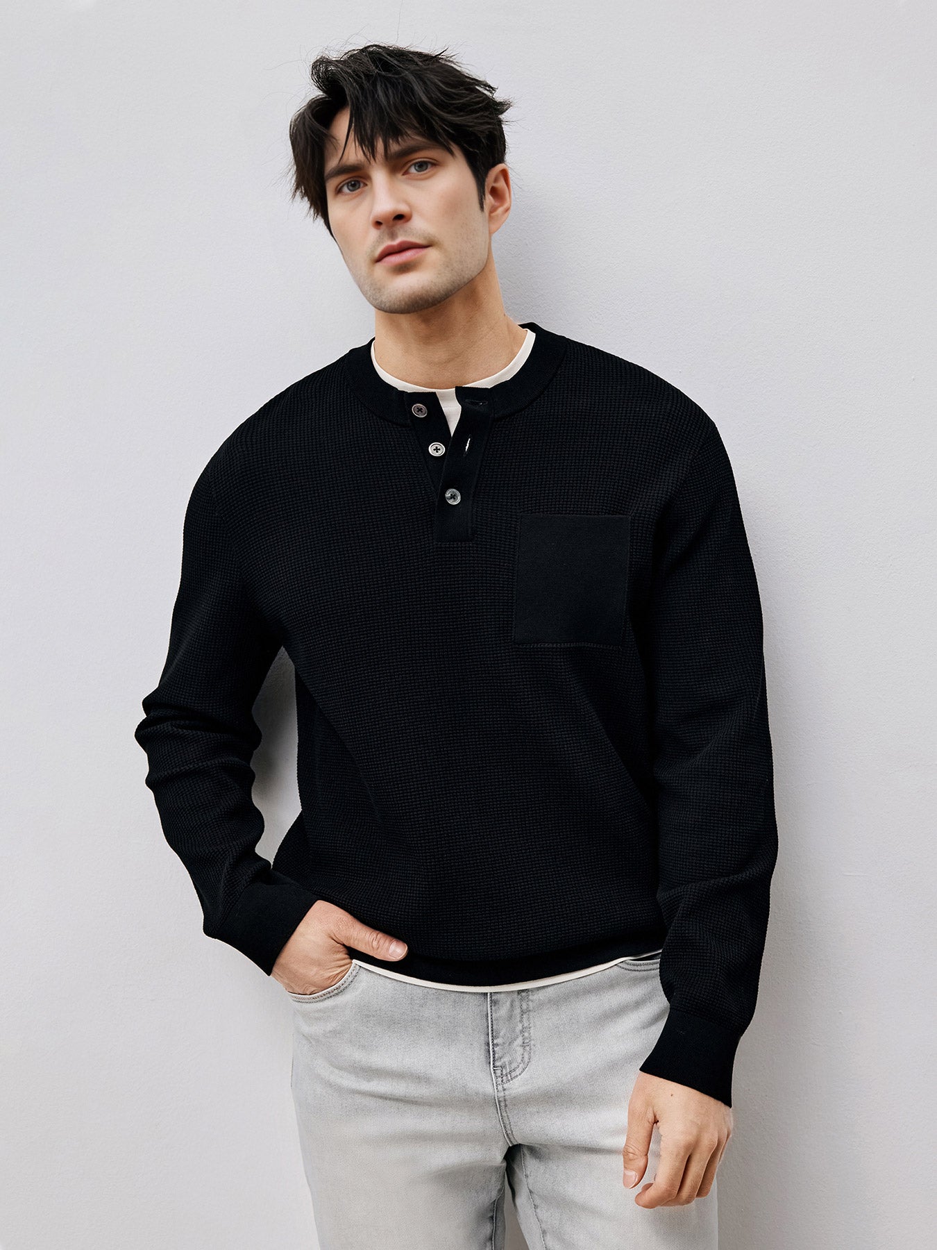 GentleKnit Buttoned Waffle Sweater