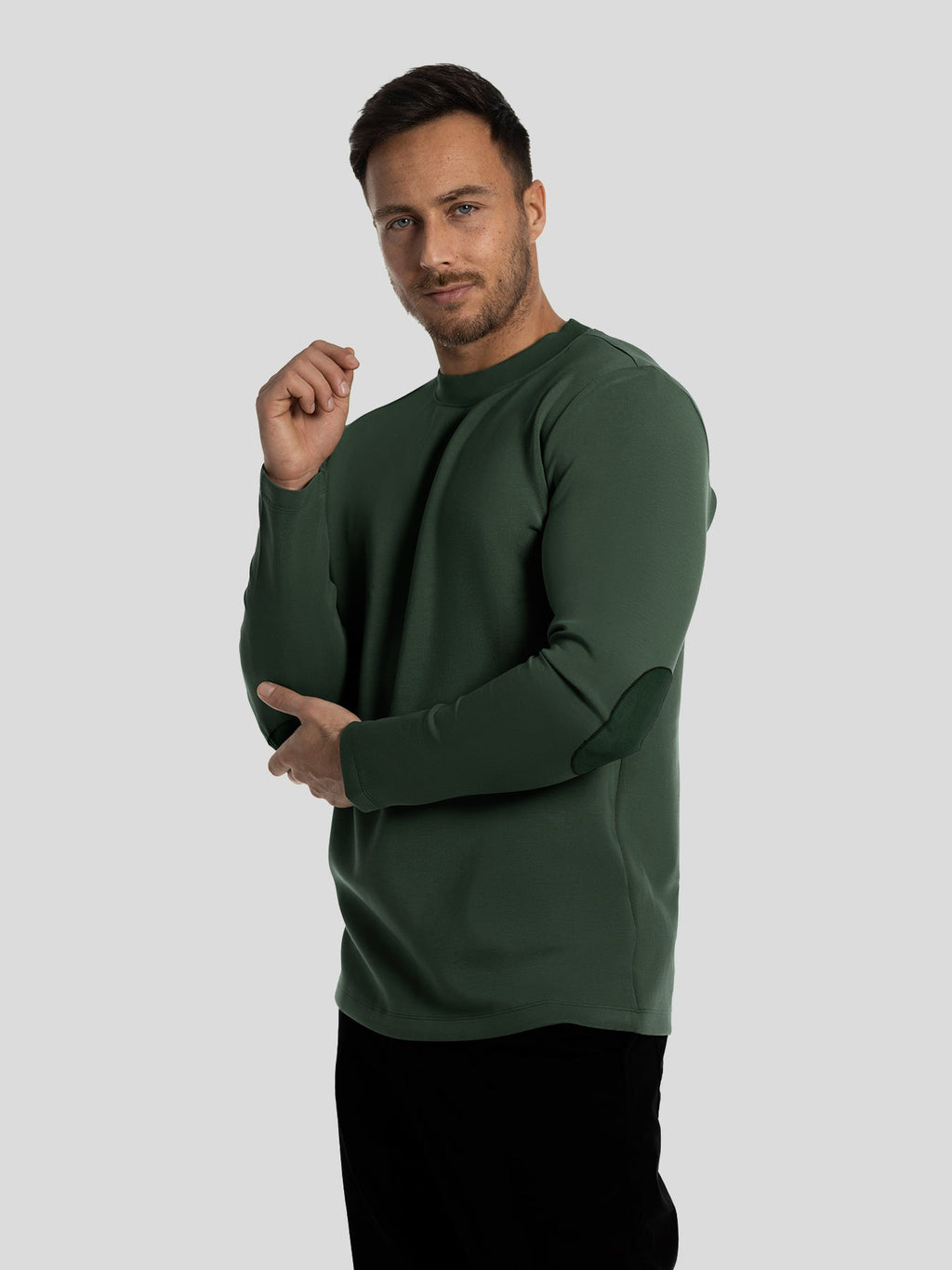 Modal Blend Elbow Patch Long Sleeve Tee