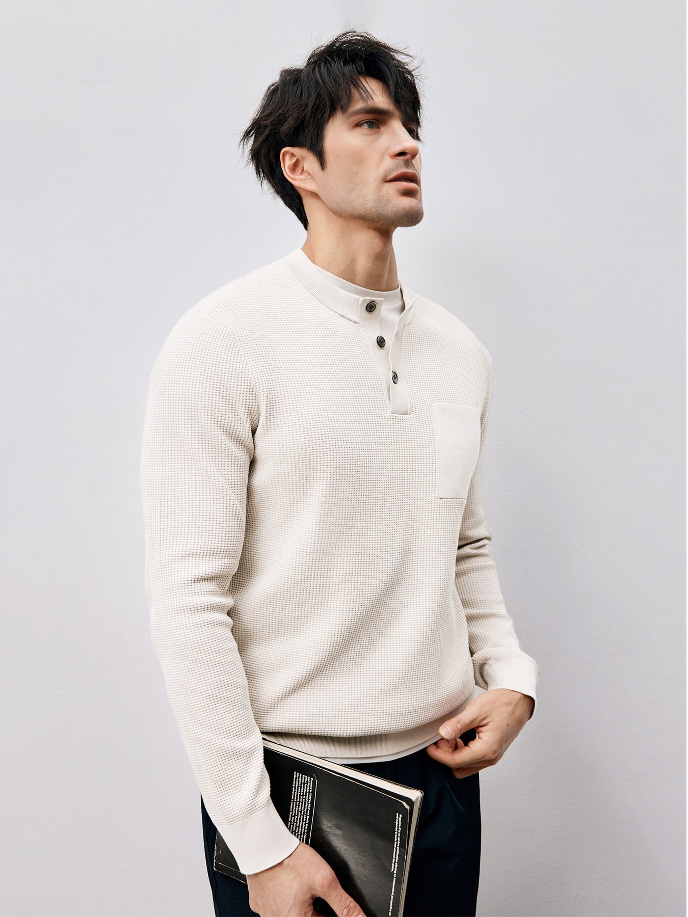 GentleKnit Buttoned Waffle Sweater